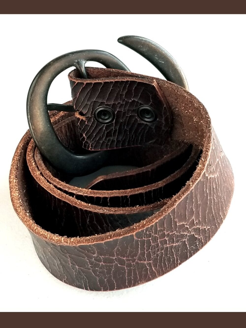 Vintage Bill Adler Brown Belt Sz 36 Distressed Pattern, S-Shaped Brass Buckle - Picture 4 of 16